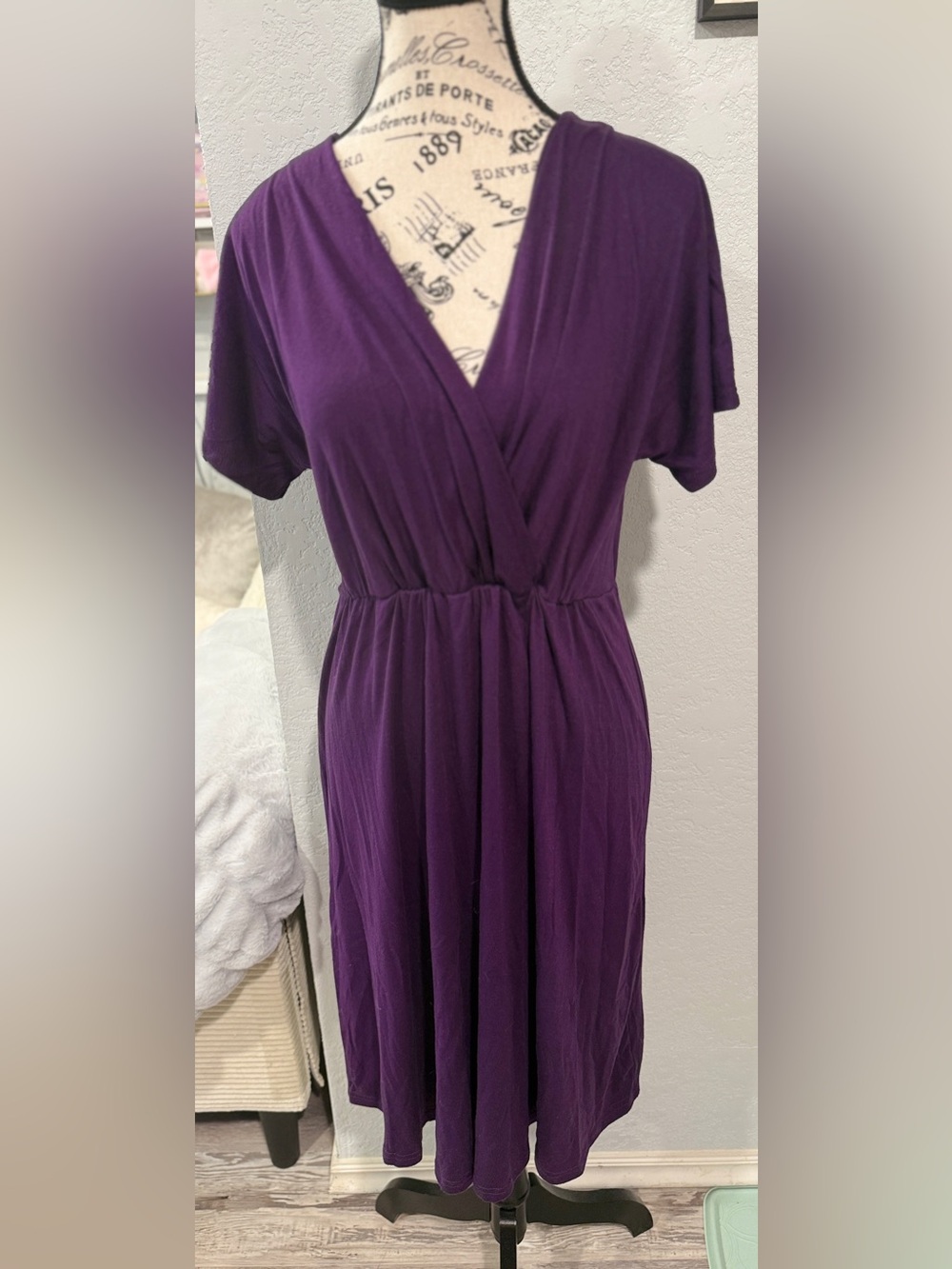 Coolmee Purple V Neck Faux Wrap Midi Maternity Dress Size M - Picture 4 of 5